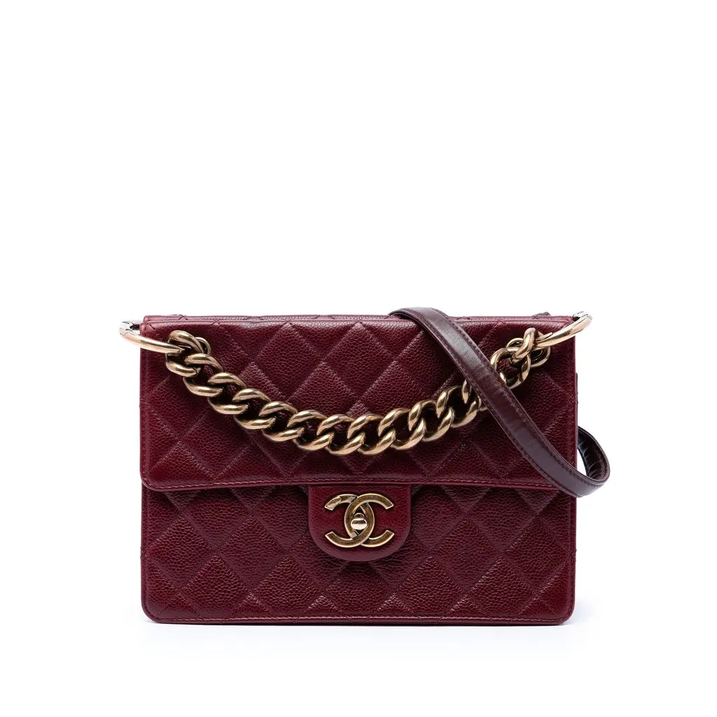Chanel Paris Edinburgh Quilted Caviar Retro Class Flap Red Leather Very good - Front View