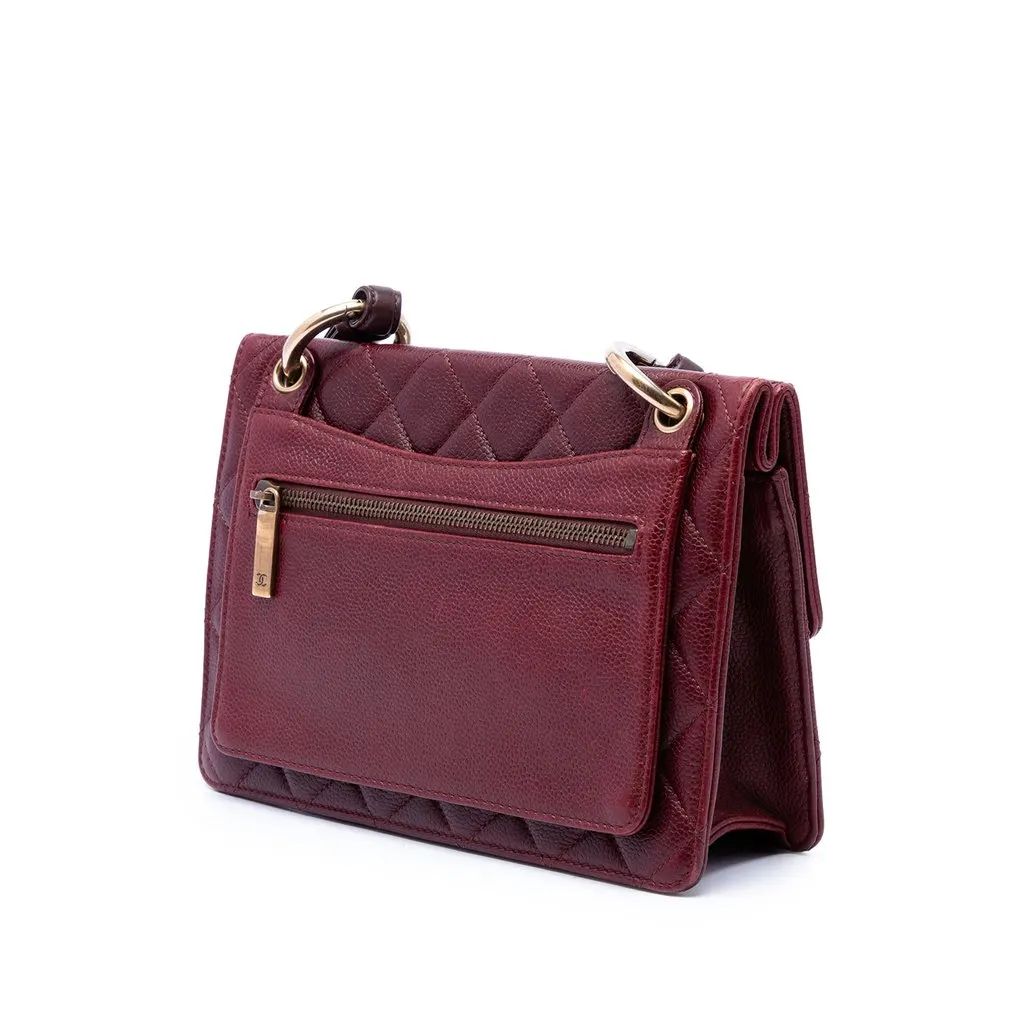 Chanel Paris Edinburgh Quilted Caviar Retro Class Flap Red Leather Very good - Back View