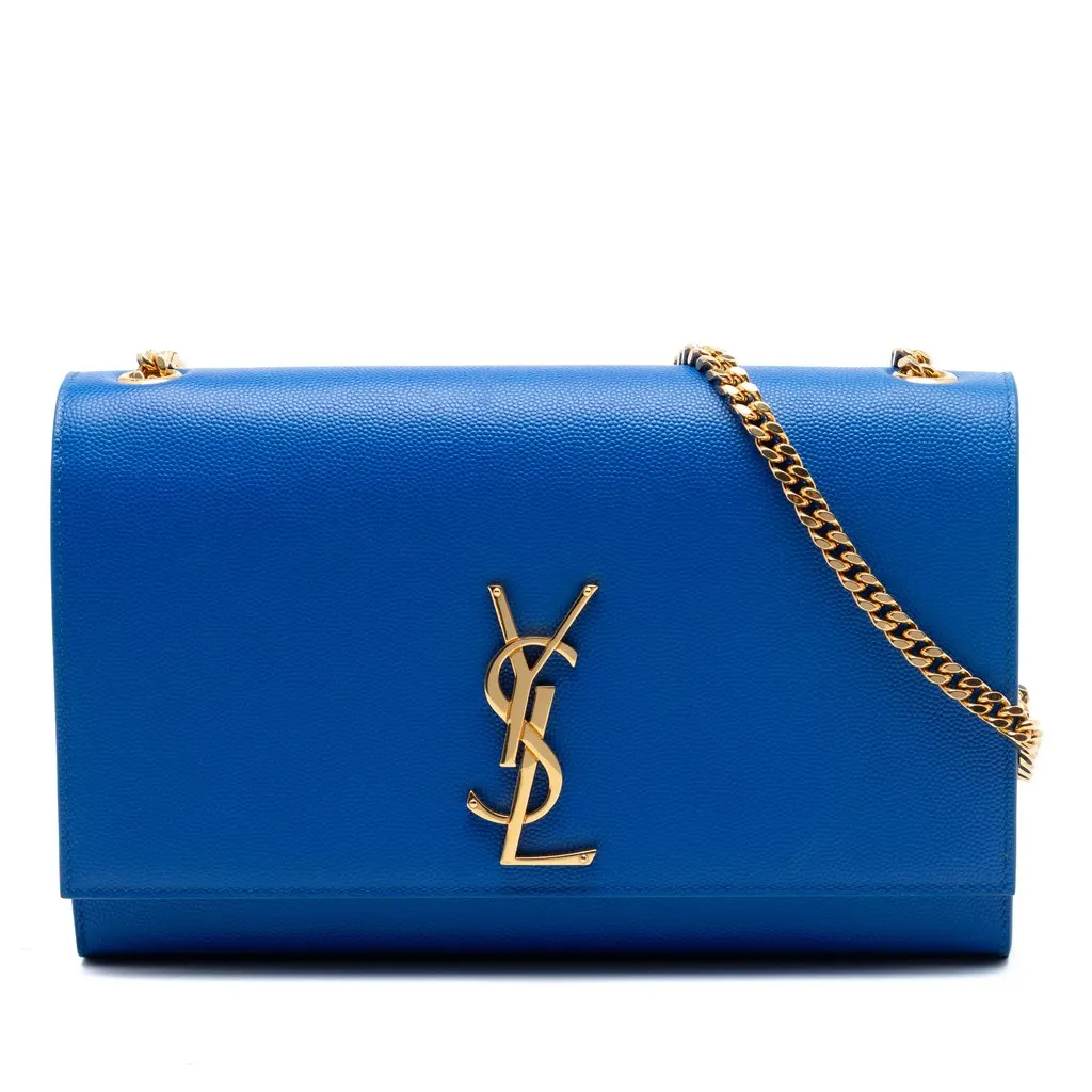 Saint Laurent Medium Grain De Poudre Monogram Kate Crossbody Blue Leather Very good - Front View