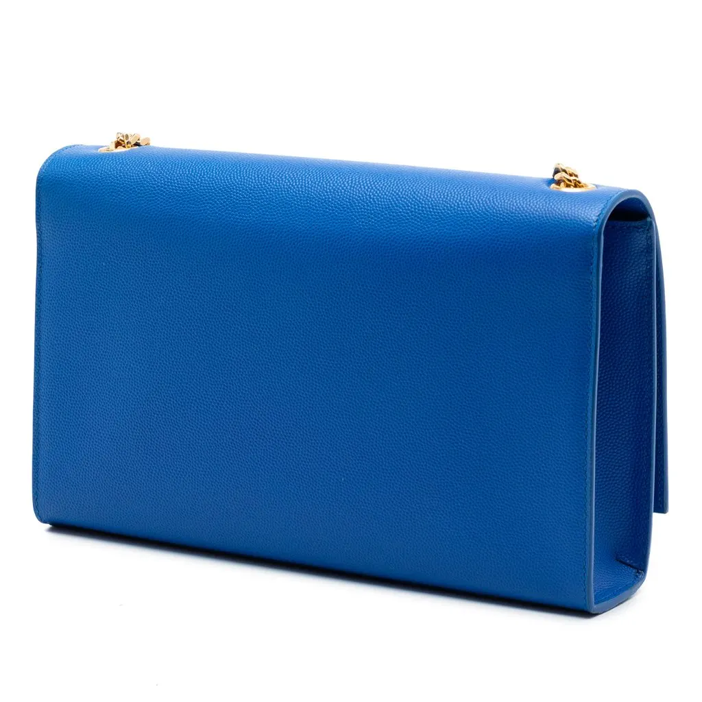 Saint Laurent Medium Grain De Poudre Monogram Kate Crossbody Blue Leather Very good - Back View