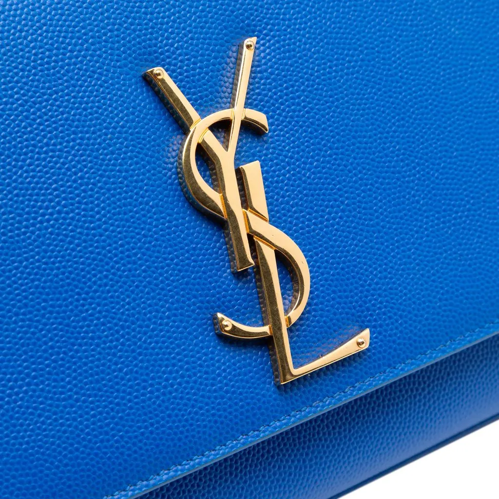 Saint Laurent Medium Grain De Poudre Monogram Kate Crossbody Blue Leather Very good - Box View