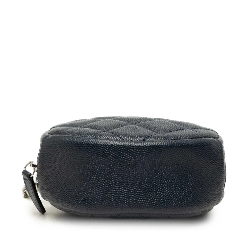 Chanel CC Quilted Caviar Round Clutch With Chain Blue Leather Very good - Inside View