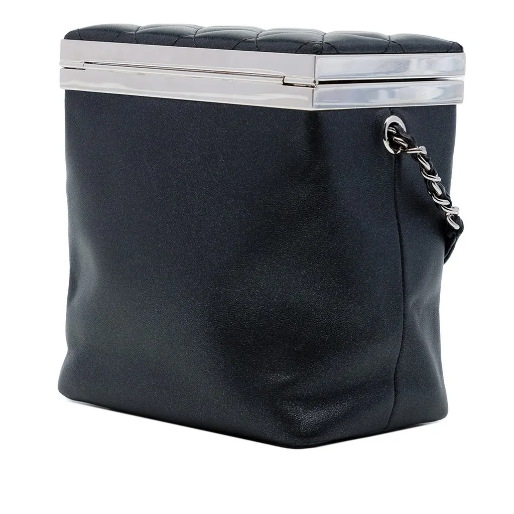Chanel CC Metallic Calfskin Vanity Case Black Leather Very good - Back View