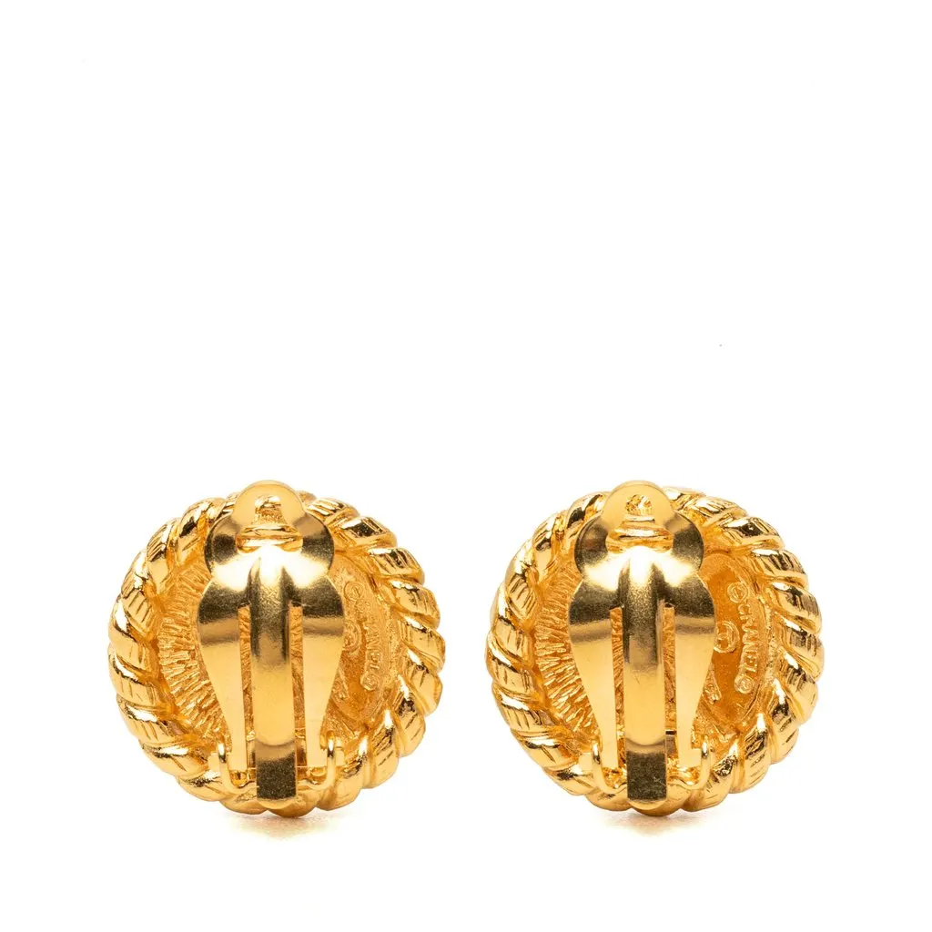Chanel CC Gold Plated Round Clip On Earrings Gold Metal Very good - Back View