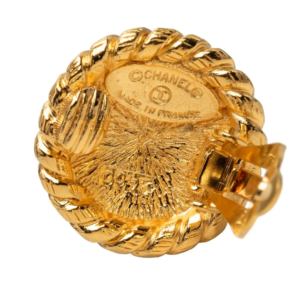 Chanel CC Gold Plated Round Clip On Earrings Gold Metal Very good - Inside View
