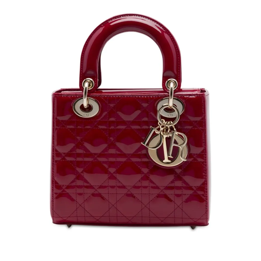 Dior Small Patent Cannage Lady Dior Red Leather Very good - Front View