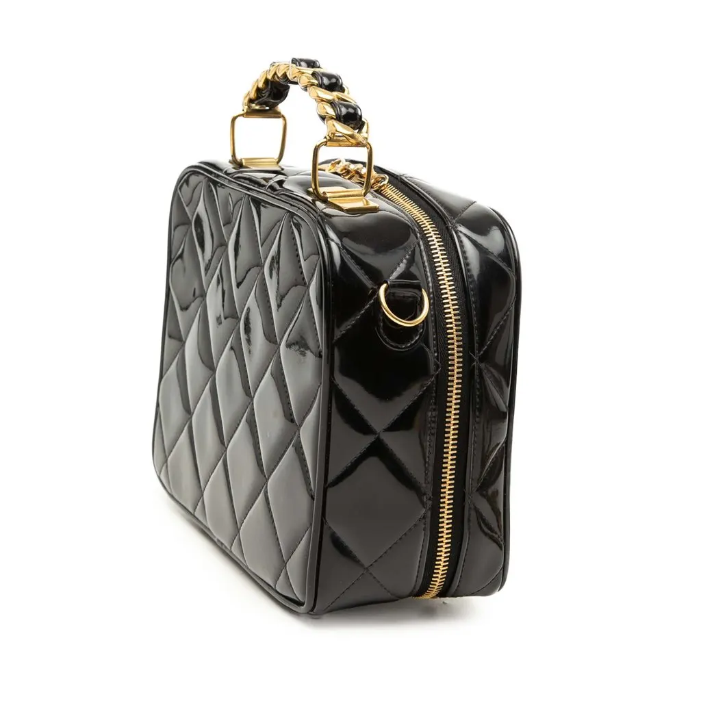 Chanel Quilted Patent Vanity Case Black Leather Very good - Back View