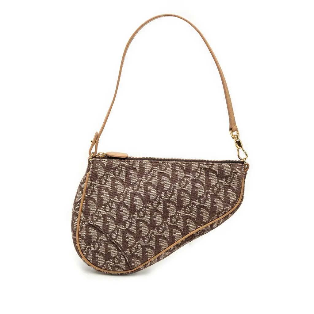 Dior Mini Diorissimo Canvas Saddle Pochette Brown Very good - Front View