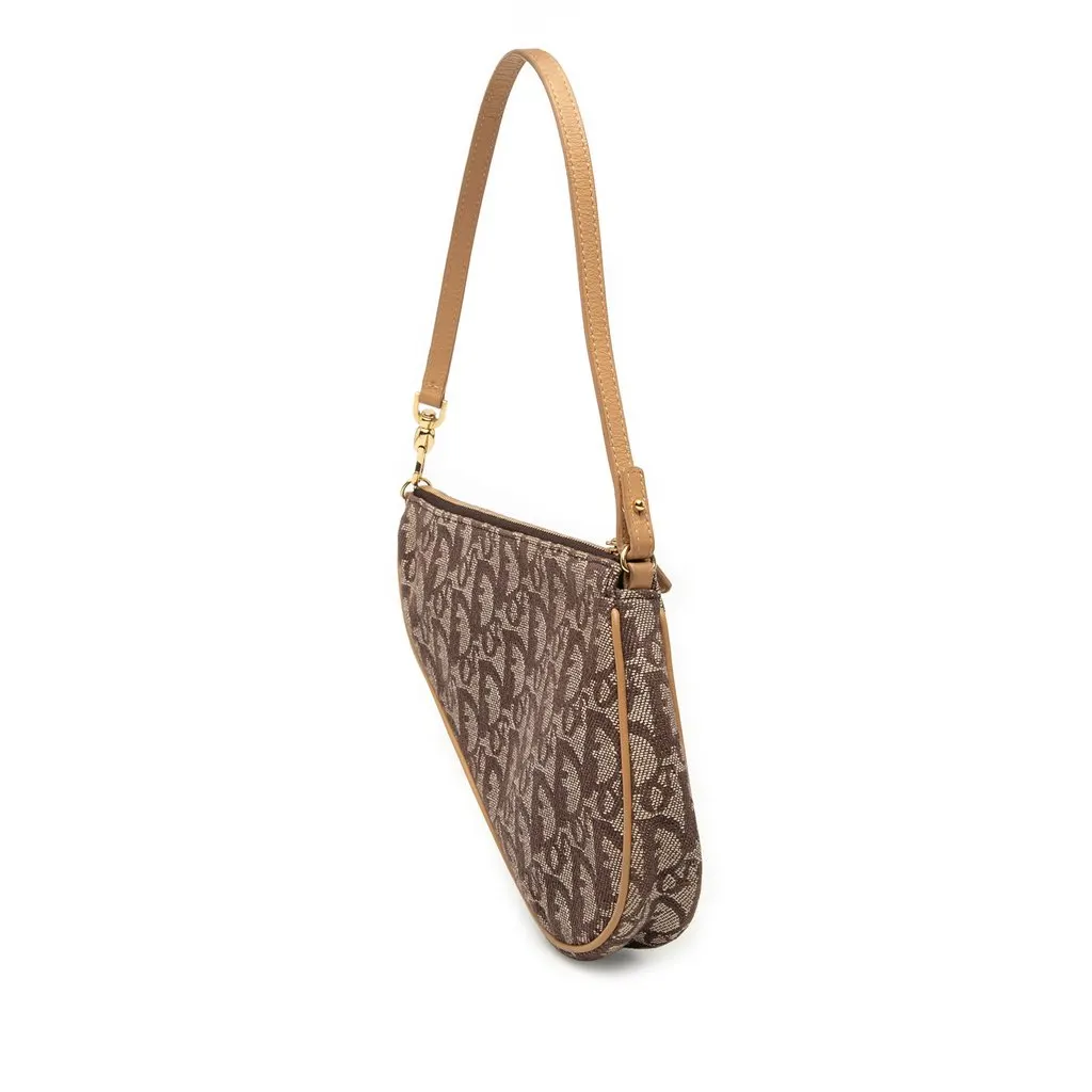 Dior Mini Diorissimo Canvas Saddle Pochette Brown Very good - Back View