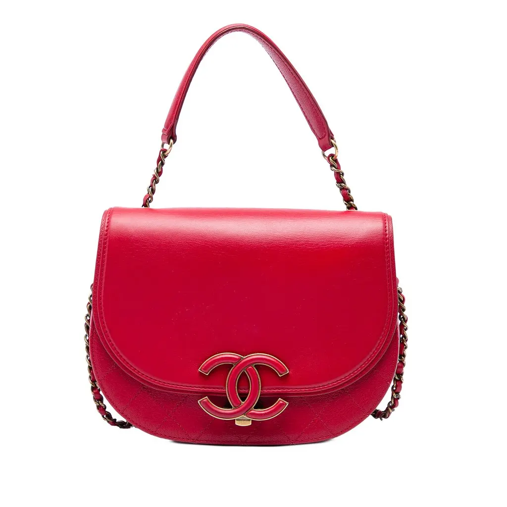 Chanel Small Shiny Calfskin and Quilted Goatskin Coco Curve Flap Red Leather Good - Front View