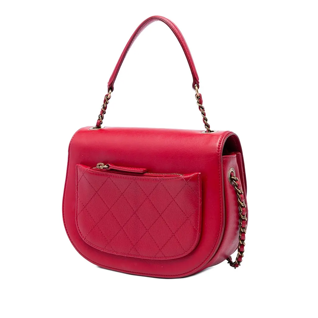 Chanel Small Shiny Calfskin and Quilted Goatskin Coco Curve Flap Red Leather Good - Back View