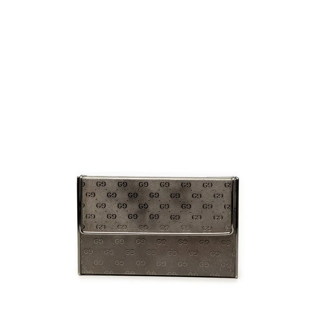 Gucci Micro GG Metal Pouch Silver Metal Good - Front View