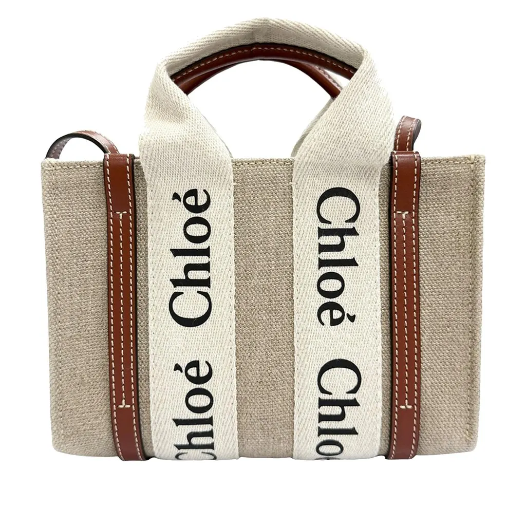 Chloé Mini Canvas Woody Satchel Beige Very good - Back View