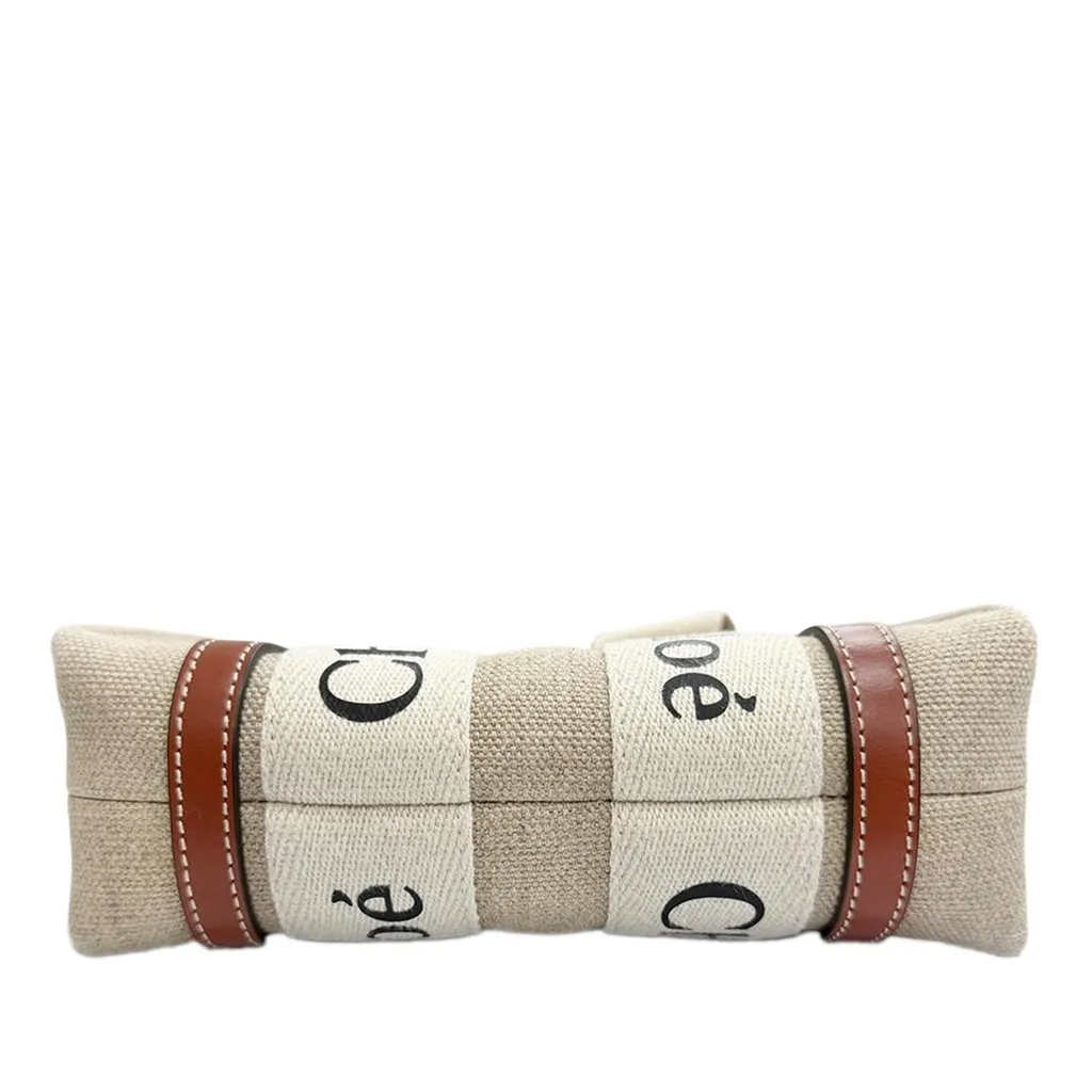 Chloé Mini Canvas Woody Satchel Beige Very good - Box View