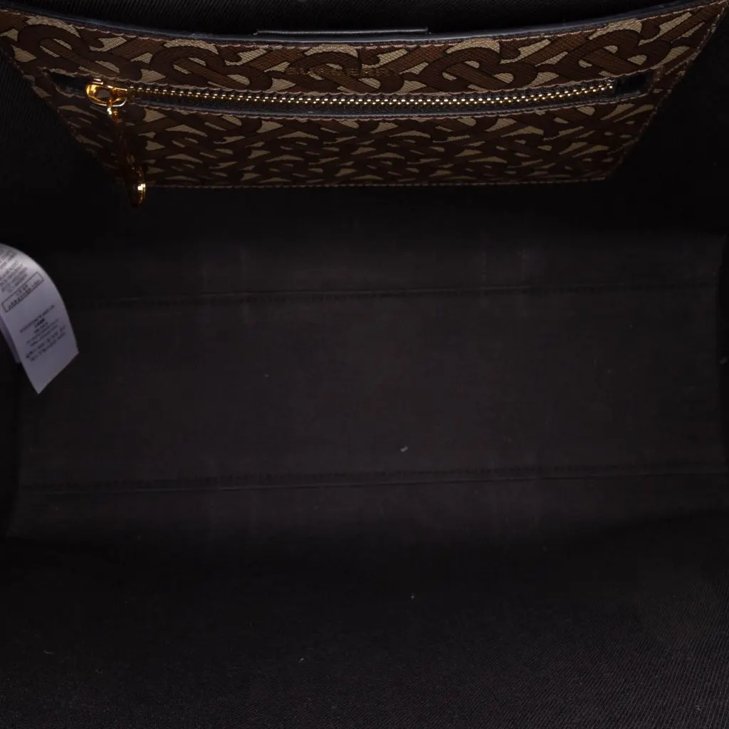 Burberry TB Monogram E Canvas Stripe Book Tote Brown Very good - Model View