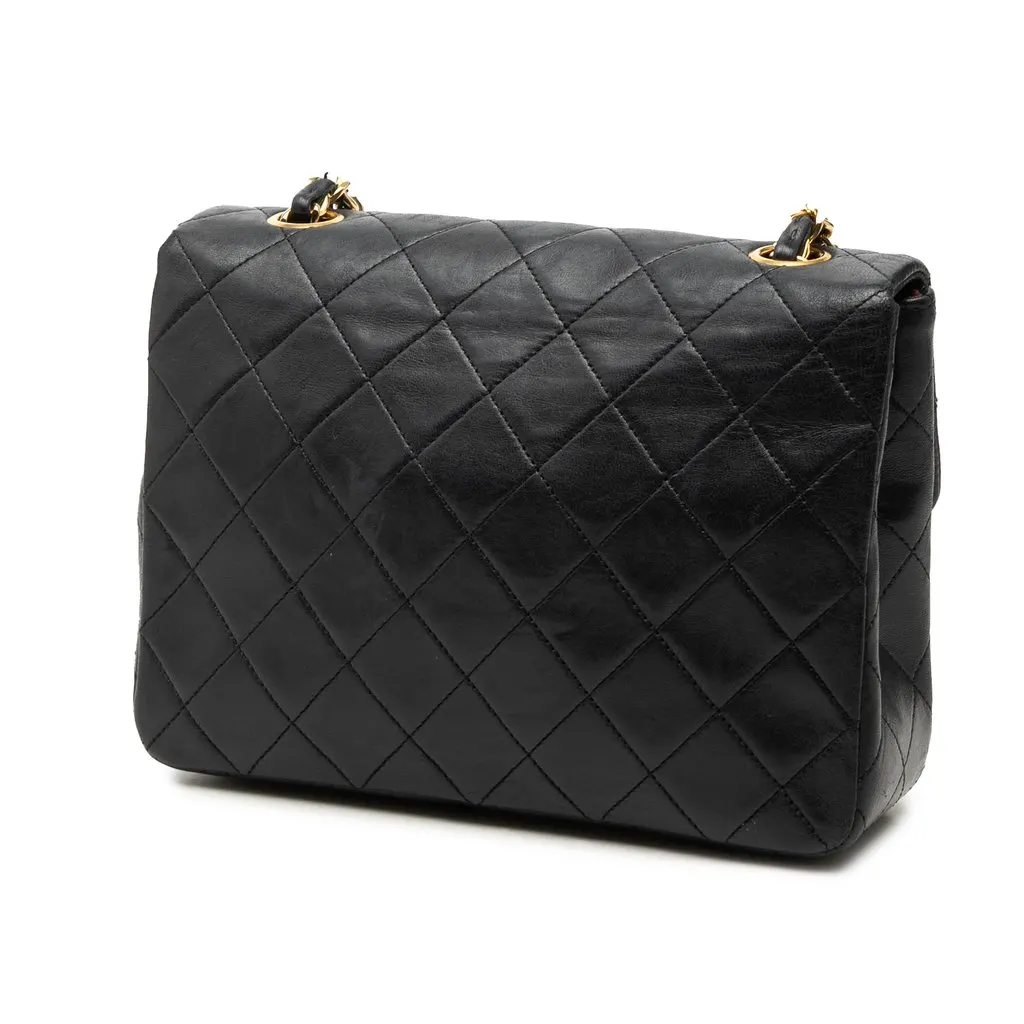 Chanel Small Square Quilted Lambskin Flap Black Leather Very good - Back View