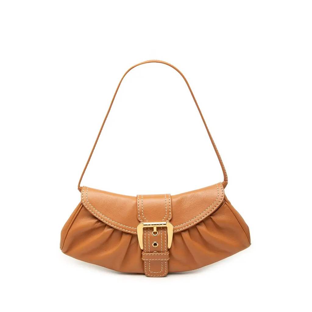 Celine Small Leather Buckle Flap Shoulder Bag Brown Leather Good - Front View