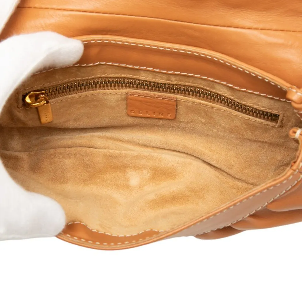Celine Small Leather Buckle Flap Shoulder Bag Brown Leather Good - Model View
