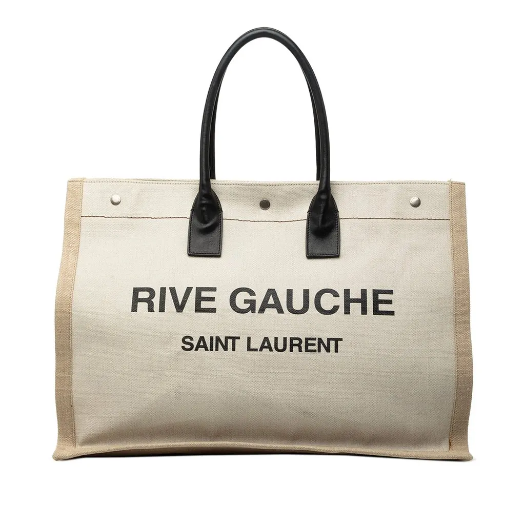 Saint Laurent Large Canvas Rive Gauche Tote Beige Very good - Front View