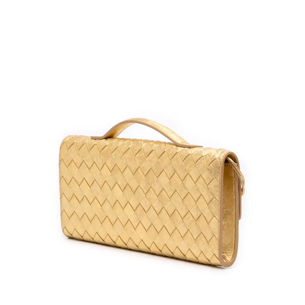 Bottega Veneta Metallic Lambskin Intrecciato Andiamo Clutch Gold Leather Very good - Back View