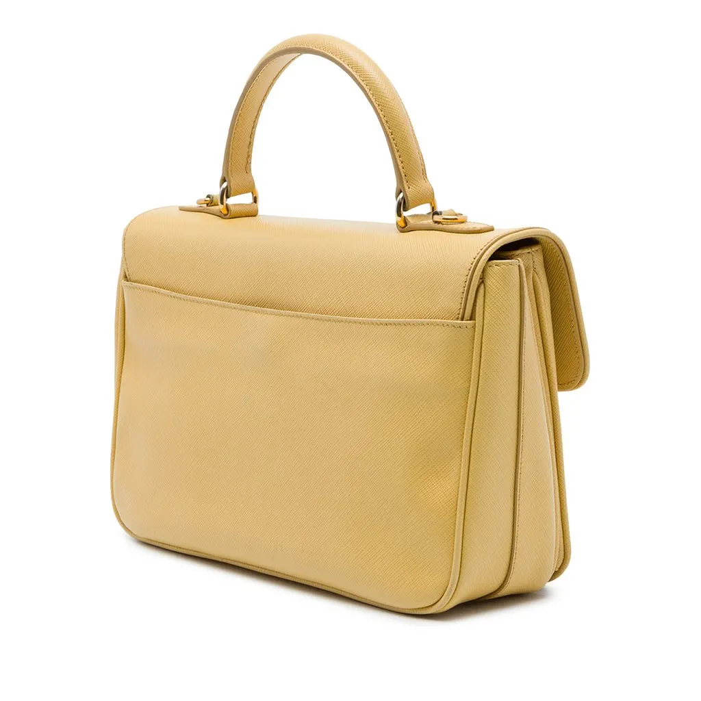 Prada Saffiano Lux Top Handle Satchel Yellow Leather Very good - Back View