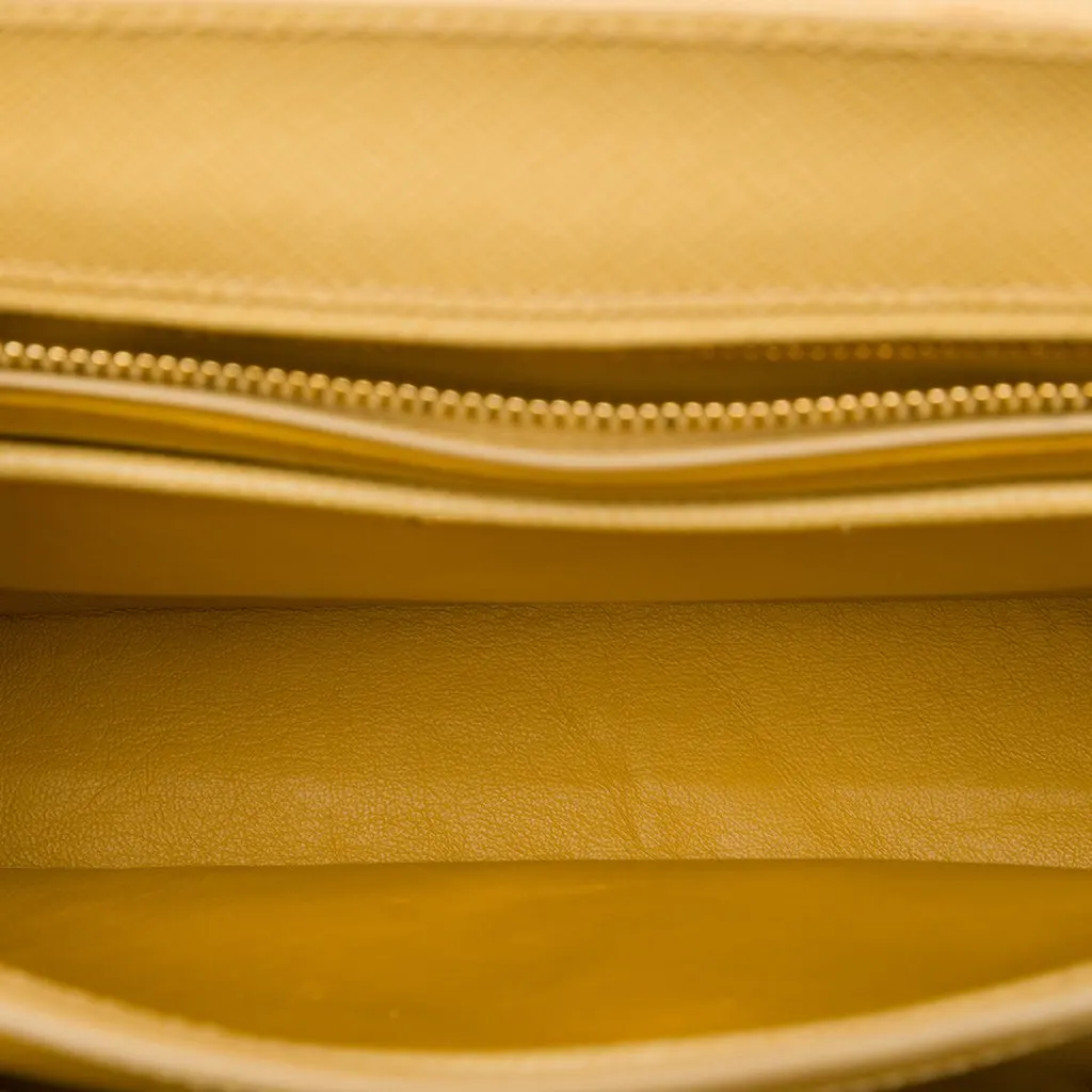 Prada Saffiano Lux Top Handle Satchel Yellow Leather Very good - Model View