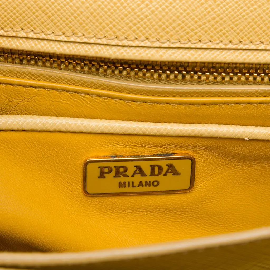 Prada Saffiano Lux Top Handle Satchel Yellow Leather Very good - Box View