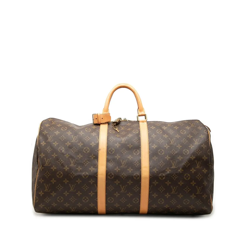 Louis Vuitton Monogram Keepall 55 Brown Canvas Good - Front View