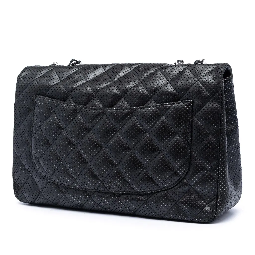 Chanel Jumbo Classic Perforated Lambskin Single Flap Black Leather Very good - Back View