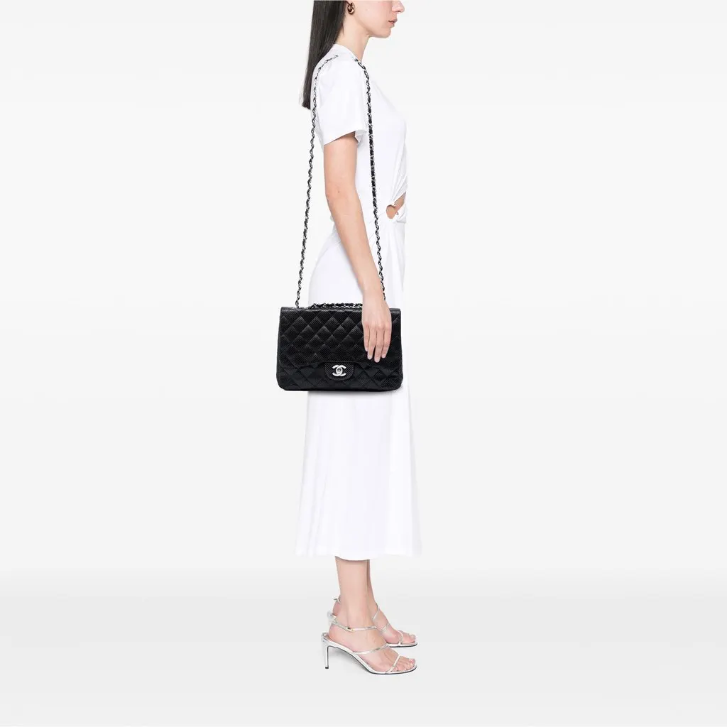 Chanel Jumbo Classic Perforated Lambskin Single Flap Black Leather Very good - Box View