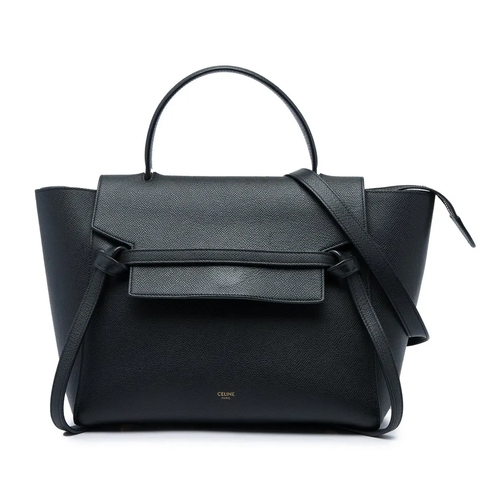 Celine Mini Grained Calfskin Belt Bag Black Leather Very good - Front View