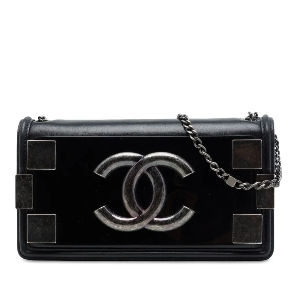 Chanel Lambskin and Acrylic Boy Brick Horizontal Flap Black Leather Very good - Front View