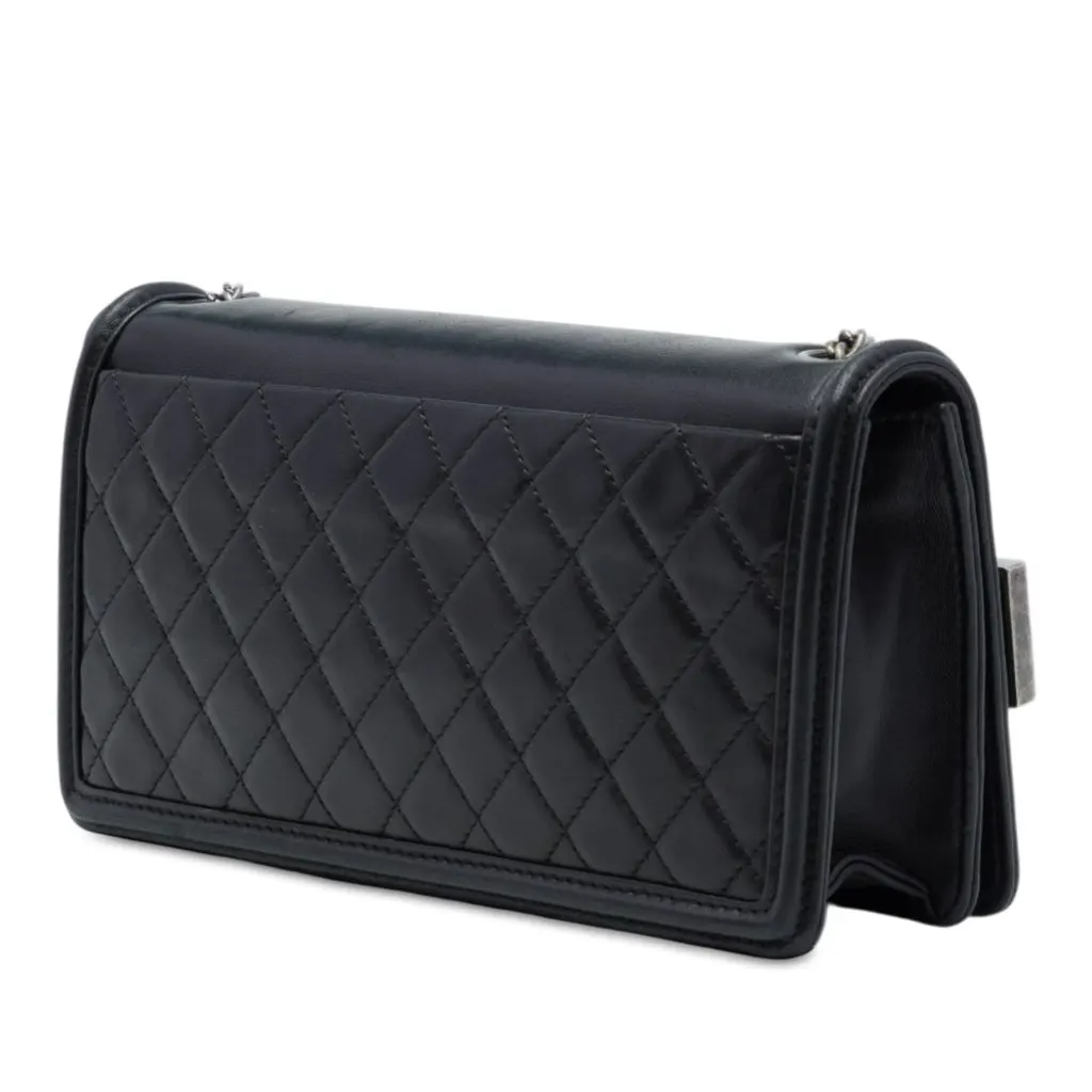 Chanel Lambskin and Acrylic Boy Brick Horizontal Flap Black Leather Very good - Back View