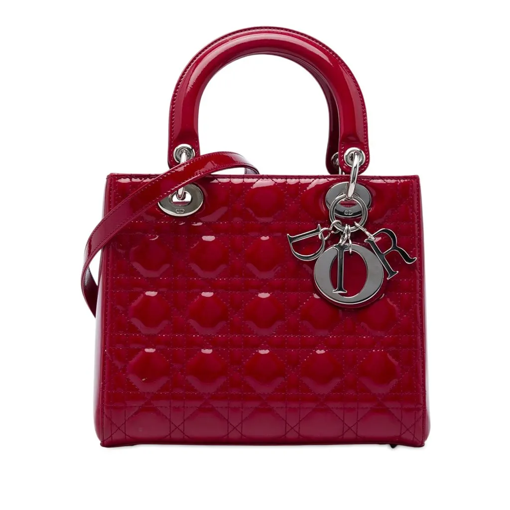 Dior Medium Patent Cannage Lady Dior Red Leather Very good - Front View