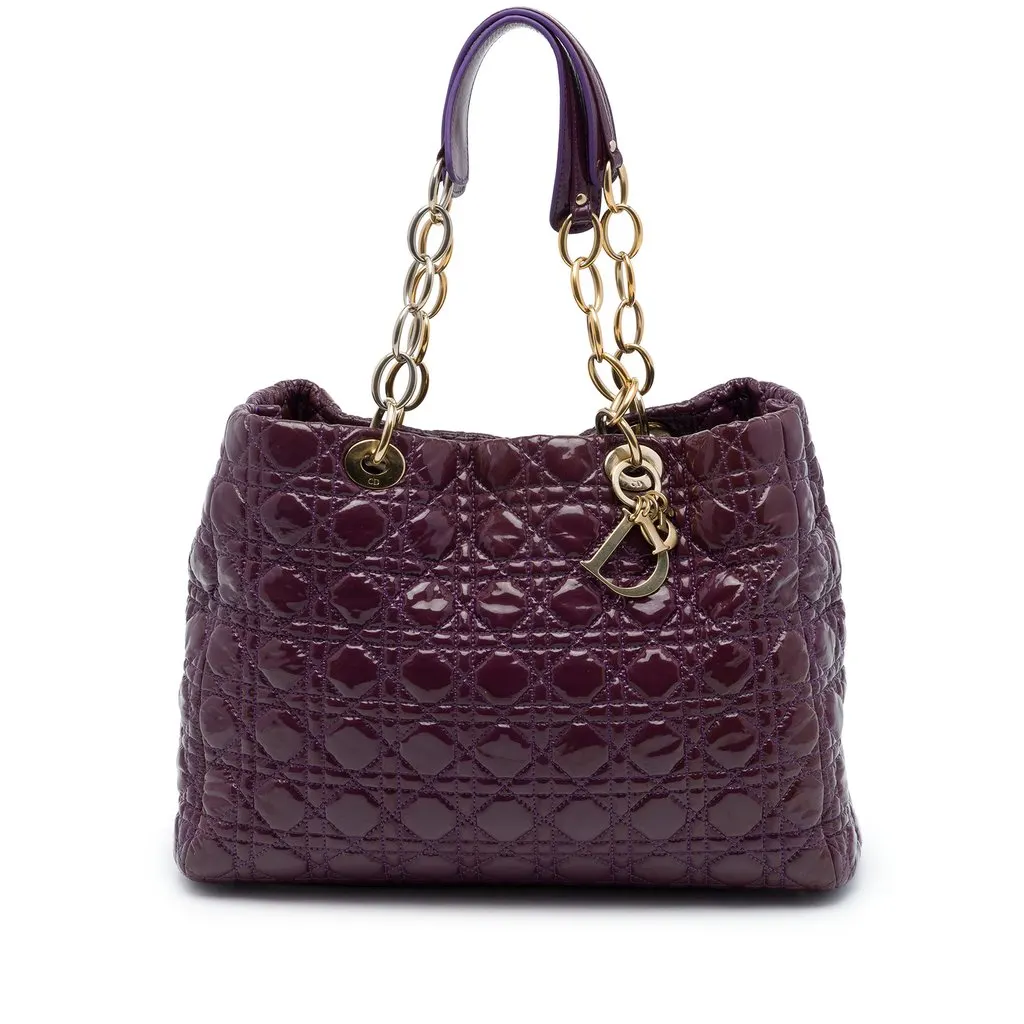 Dior Large Patent Cannage Lady Dior Soft Shopping Tote Purple Leather Good - Front View