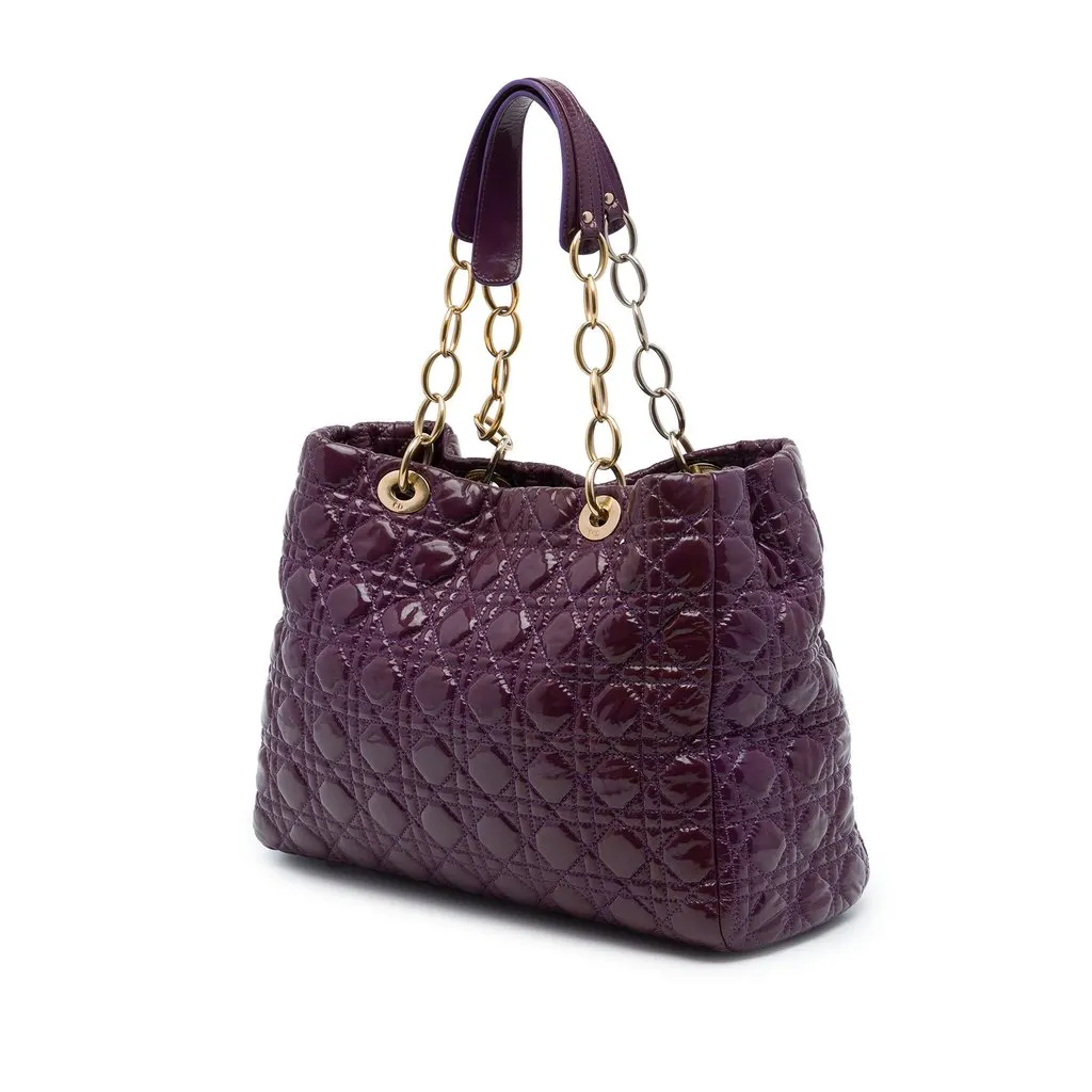 Dior Large Patent Cannage Lady Dior Soft Shopping Tote Purple Leather Good - Back View