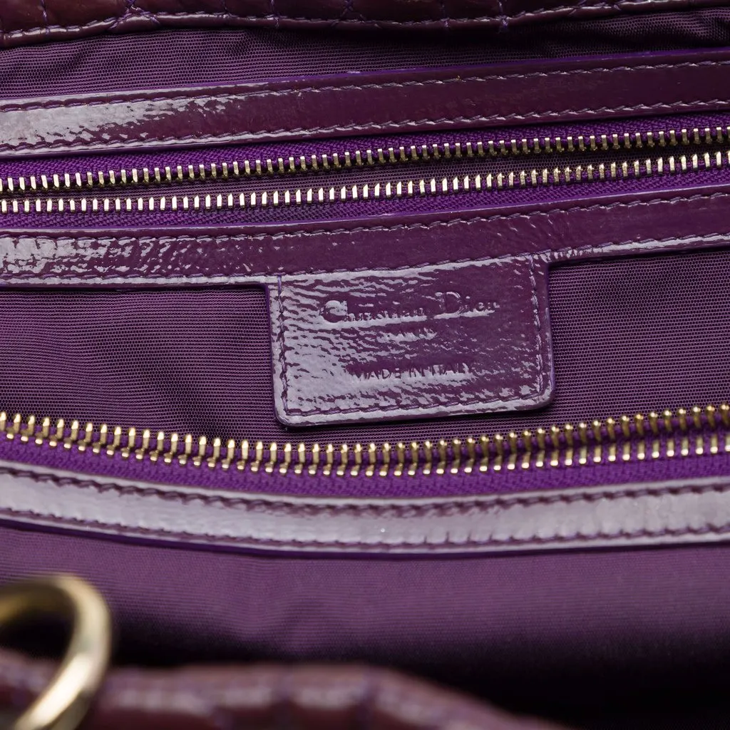 Dior Large Patent Cannage Lady Dior Soft Shopping Tote Purple Leather Good - Box View