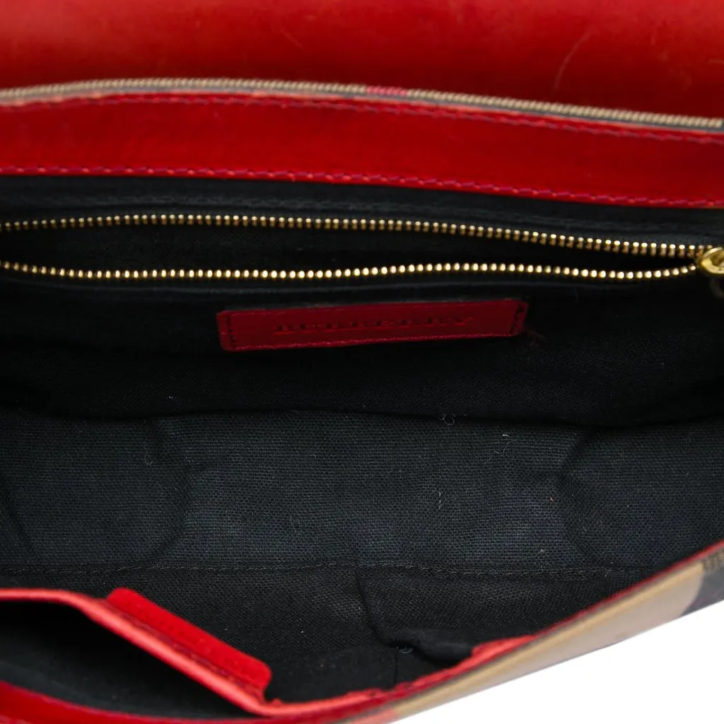 Burberry Leather and House Check Canvas Bridle Abbott Crossbody Red Leather Very good - Model View