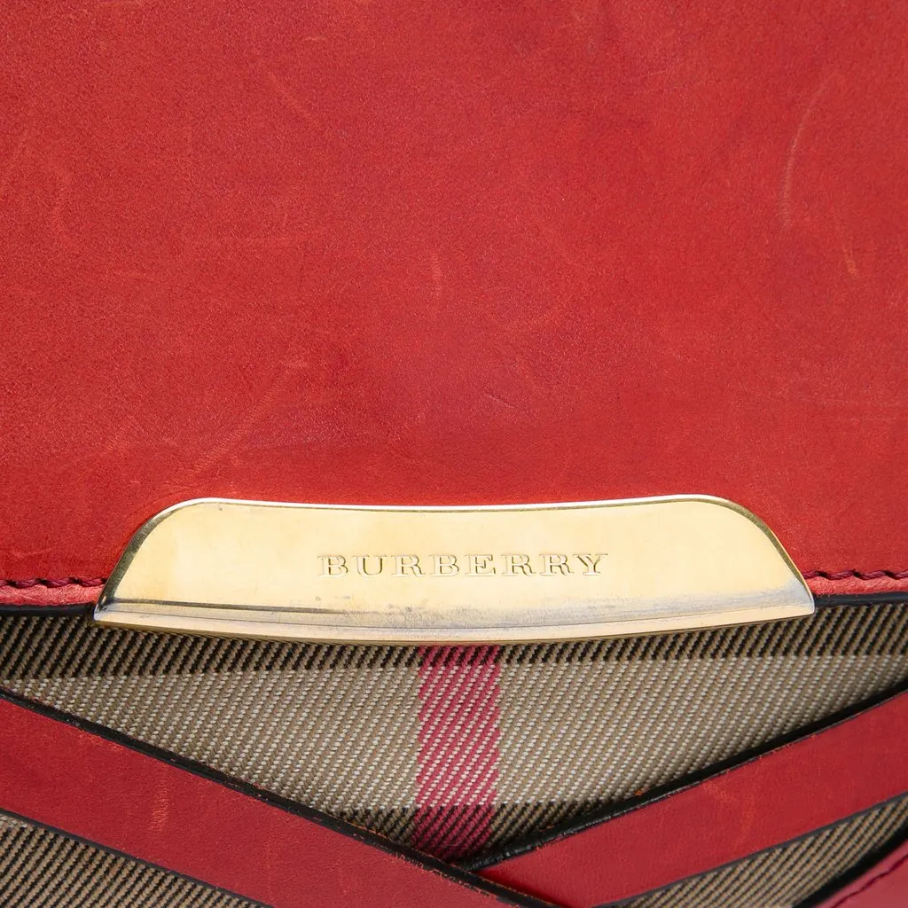 Burberry Leather and House Check Canvas Bridle Abbott Crossbody Red Leather Very good - Box View