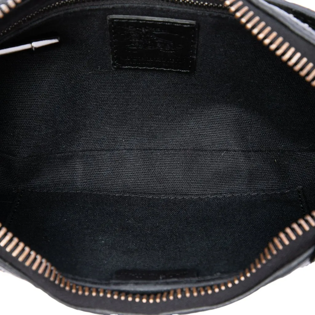 Burberry Studded Leather Trimmed House Check Canvas Shoulder Bag Brown Canvas Good - Model View