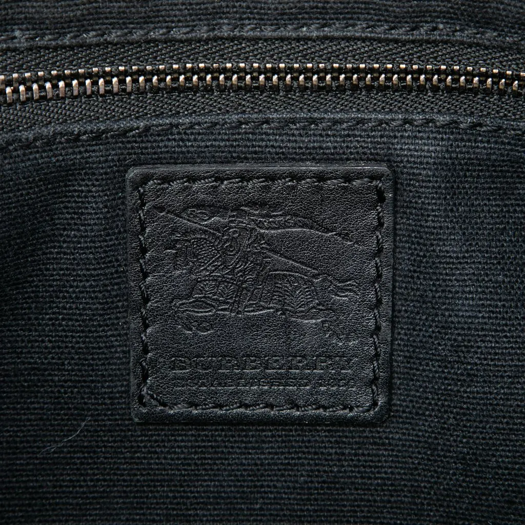 Burberry Studded Leather Trimmed House Check Canvas Shoulder Bag Brown Canvas Good - Box View