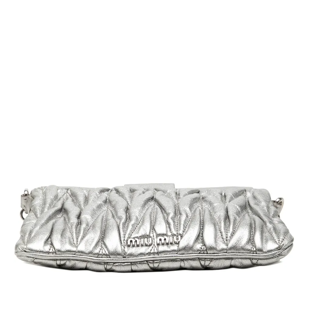 Miu Miu Matelasse Metallic Nappa Frame Clutch with Strap Silver Leather Very good - Inside View