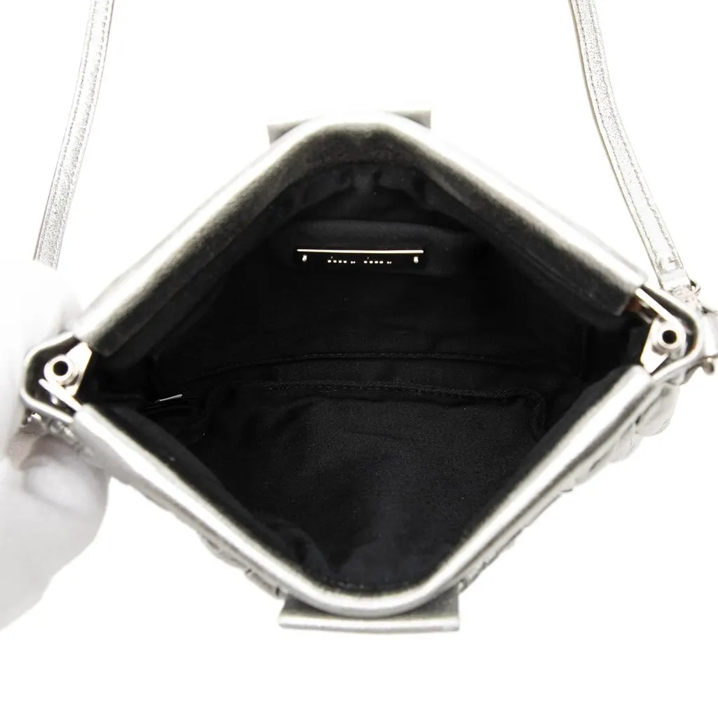 Miu Miu Matelasse Metallic Nappa Frame Clutch with Strap Silver Leather Very good - Model View