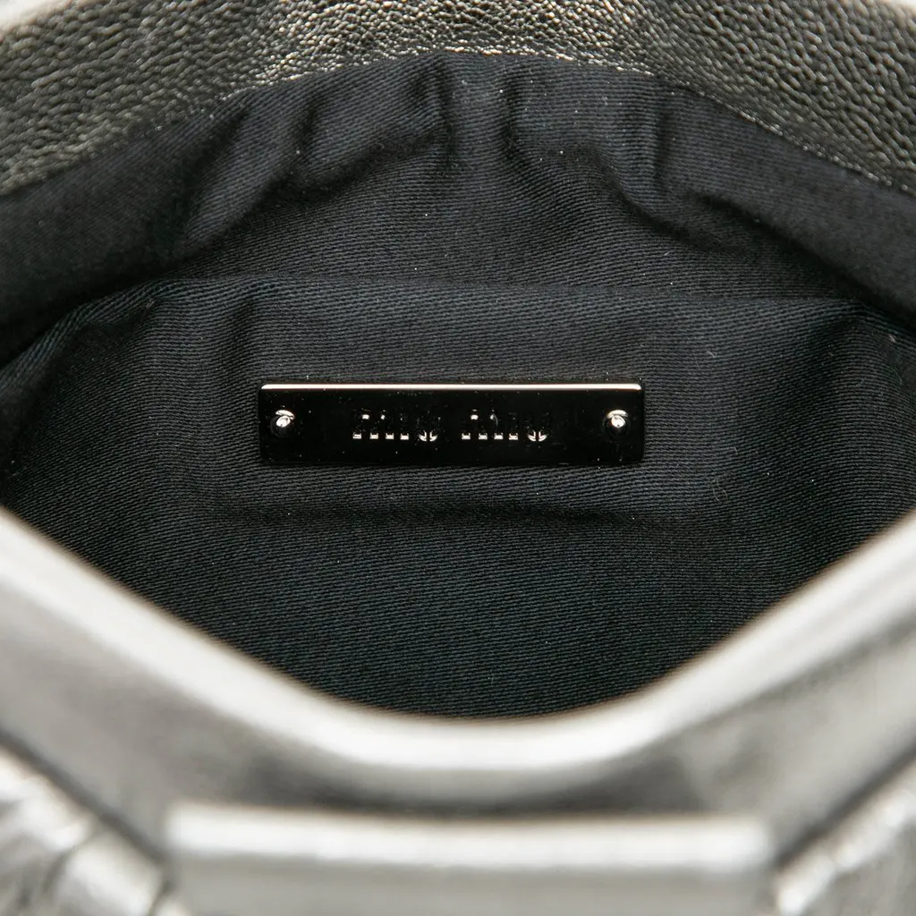 Miu Miu Matelasse Metallic Nappa Frame Clutch with Strap Silver Leather Very good - Box View