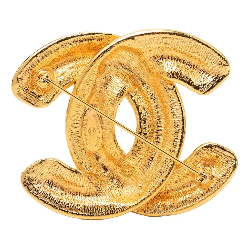 Chanel CC Gold Plated Quilted Brooch Gold Metal Very good - Back View
