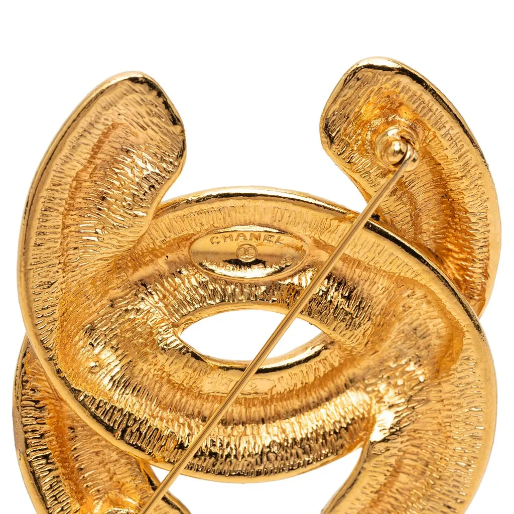 Chanel CC Gold Plated Quilted Brooch Gold Metal Very good - Inside View