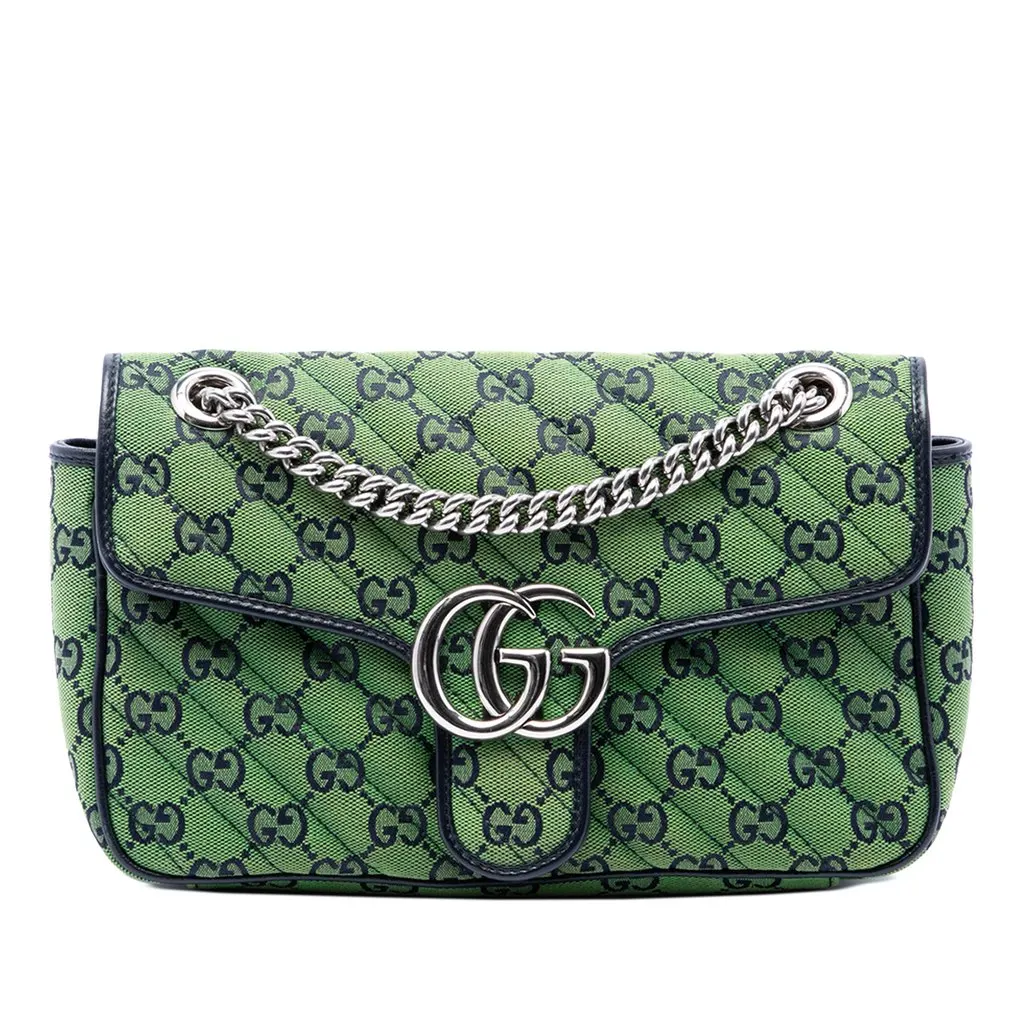 Gucci Medium GG Marmont Matelasse Diagonal GG Canvas Shoulder Bag Green Canvas Very good - Front View
