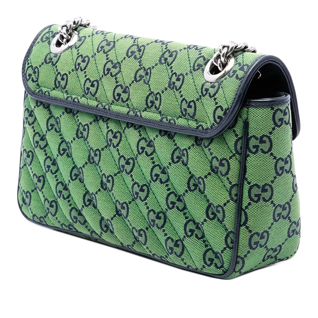 Gucci Medium GG Marmont Matelasse Diagonal GG Canvas Shoulder Bag Green Canvas Very good - Back View