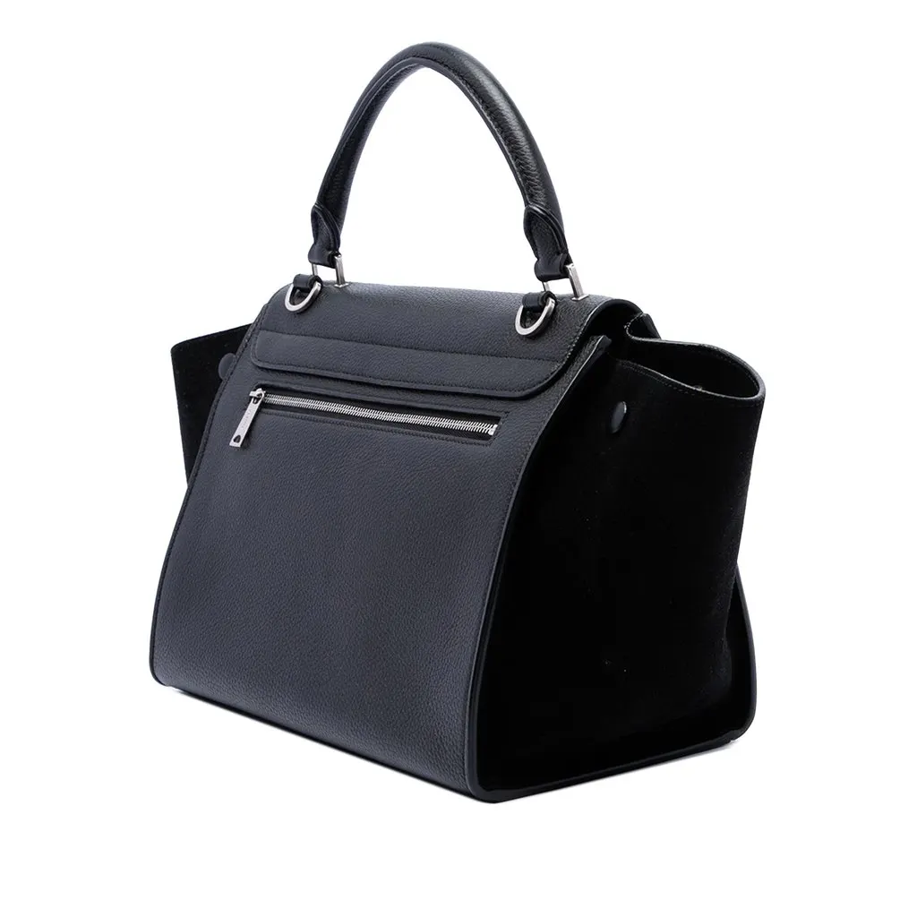 Celine Small Drummed Calfskin and Suede Trapeze Satchel Black Leather Good - Back View