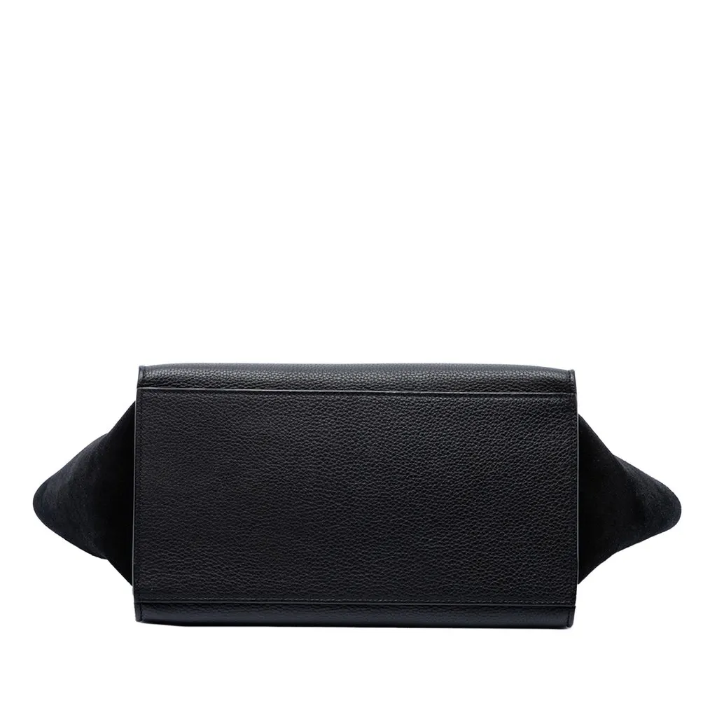 Celine Small Drummed Calfskin and Suede Trapeze Satchel Black Leather Good - Inside View